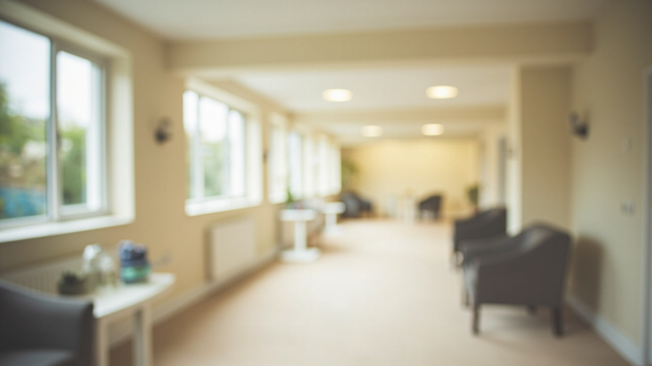 Modern care home interior with professional care standards and natural lighting