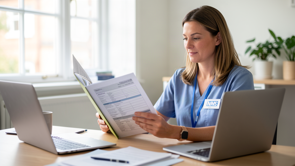 A manager reviewing evidence from a training provider at a desk
