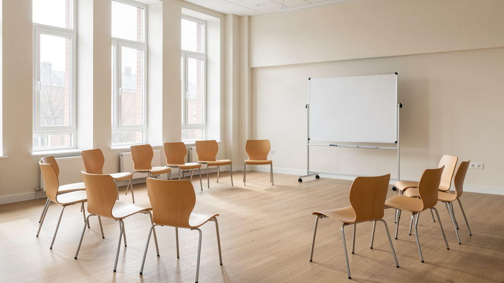 A training room set up for one-day training with school staff